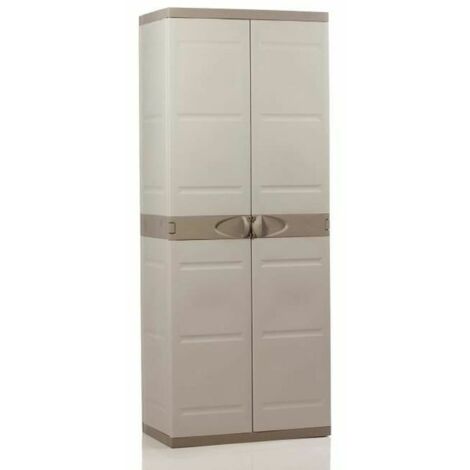 Mobile in plastica con 4 ripiani e portascopa 70x44x176 cm beige 9204