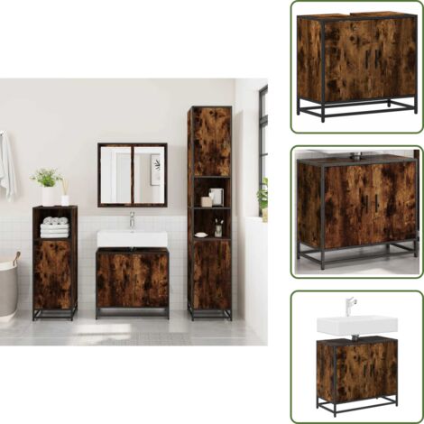 Mobile in truciolato - vidaXL Mobile Lavabo Bagno Rovere Fumo 65x33x60 cm Legno Multistrato - Mobile in metallo