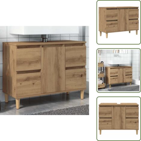 Mobile in truciolato - vidaXL Mobile Lavabo Rovere Artigianale 80x33x60 cm Legno Multistrato - Mobile in legno artigianale