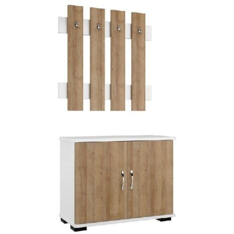 EPIKASA Mobile Ingresso Morena, Truciolare Melaminico, Metallo, Plastica, Rovere, Bianco, 72x35x129 cm