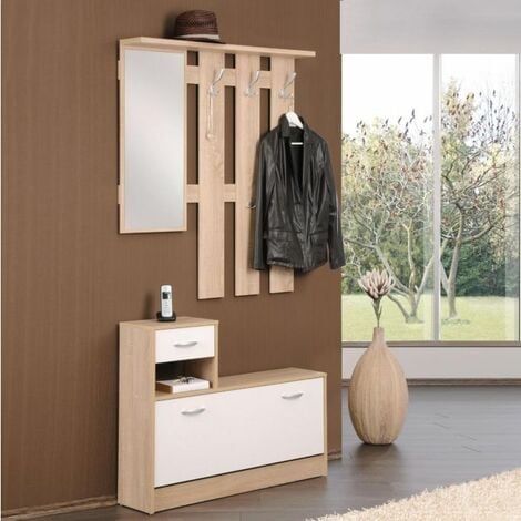 Mobile ingresso 100 cm effetto rovere con specchio e appendiabiti - Zanga