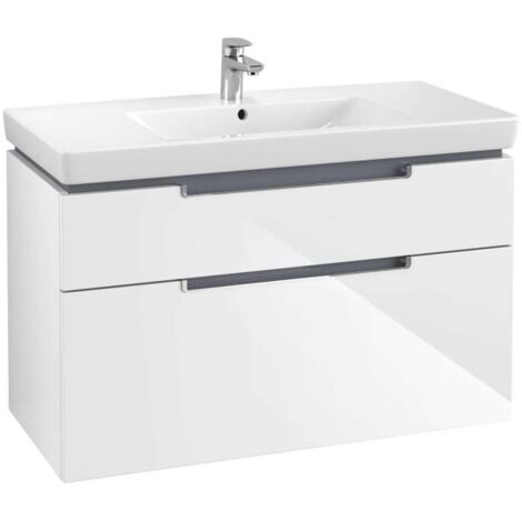 Mobile lavabo, 987 x 590 x 449 mm, modello sospeso, In legno Bianco Lucido