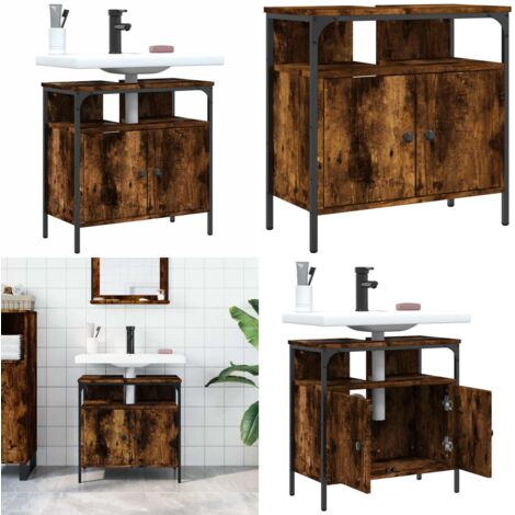 Mobile Lavabo Bagno Rovere Fumo 60x30x60 cm Legno Multistrato - Lavabo - Armadietto da bagno
