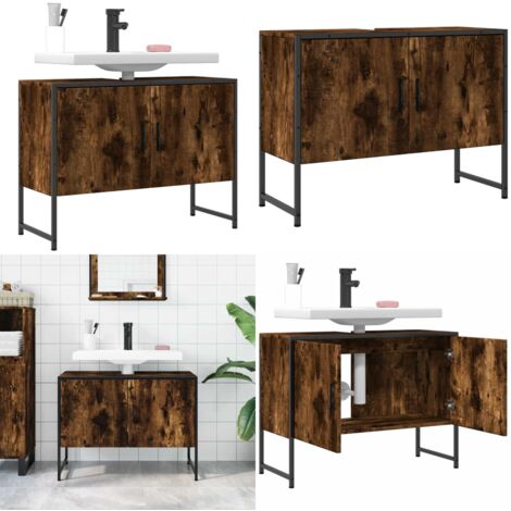 Mobile Lavabo Bagno Rovere Fumo 60x30x60 cm Legno Multistrato - Lavabo - Armadio da bagno
