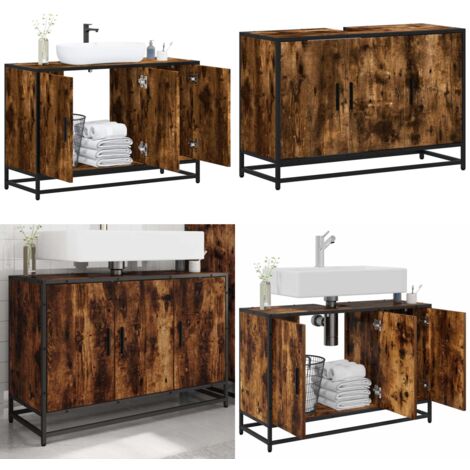 Mobile Lavabo Bagno Rovere Fumo 90x33x60 cm Legno Multistrato - Lavabo - Bagno