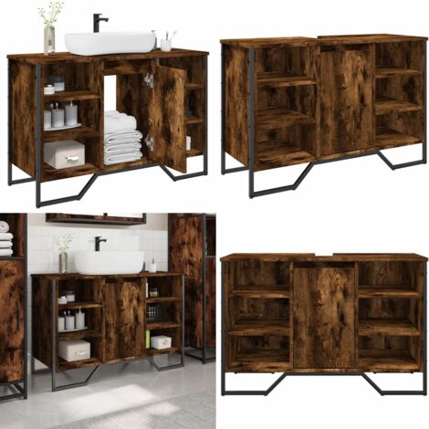 Mobile Lavabo Bagno Rovere Fumo 91x35x60 cm in Truciolato - Lavabo - Armadio da bagno