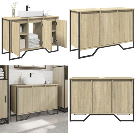 Mobile Lavabo Bagno Rovere Sonoma 91x35x60 cm in Truciolato - Lavabo - Armadietto da bagno