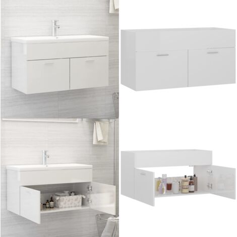 Mobile Lavabo Bianco Lucido 90x38,5x46 cm in Legno Multistrato - Mobile in legno - Lavabo in legno