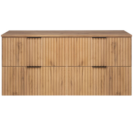 Mobile lavabo, Bianco / Rovere Craft + maniglia nera, 180(2 x 80 + 20) x 57 x 46 cm + Piano