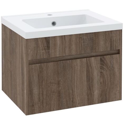 MOBILE LAVABO DA 60CM CON CASSETTO IN LEGNO E LAVANDINO IN CERAMICA. MARRONE CHIARO