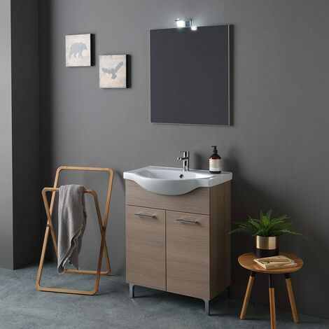 Mobile Lavabo Da 65Cm A Terra In Quercia Naturale  Rimini