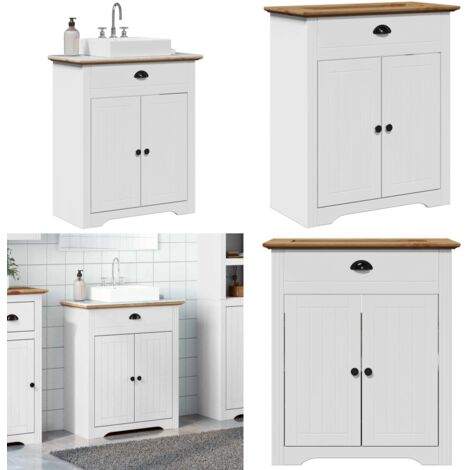Mobile Lavabo da Bagno BODO Bianco e Marrone 70x35x80 cm - Lavabo - Armadio da bagno