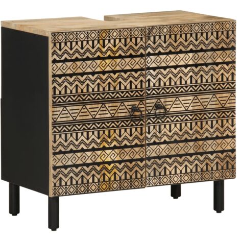 Mobile Lavabo da Bagno Nero 62x33x58 cm Legno Massello di Mango vidaXL
