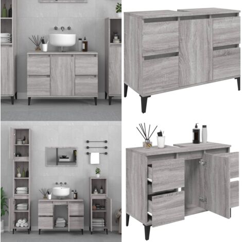 Mobile Lavabo Grigio Sonoma 80x33x60 cm in Legno Multistrato - Lavabo - Mobile in legno