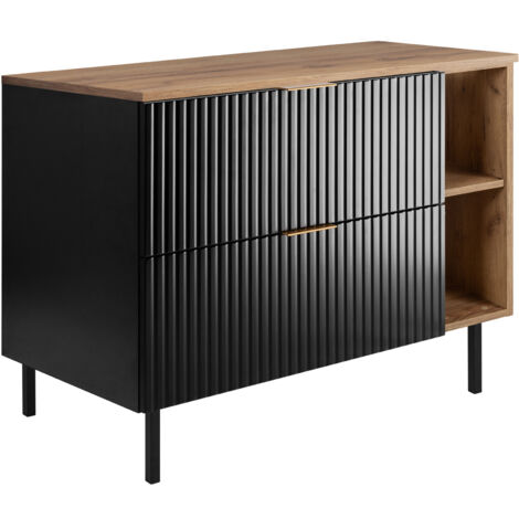 Mobile lavabo, Nero, 120 (2 x 60) x 77 x 46 cm, maniglia nera, gambe nere + Piano