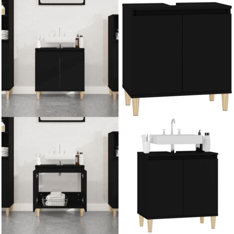 Mobile Lavabo Nero 58x33x60 cm in Legno Multistrato - Lavabo - Armadio da bagno