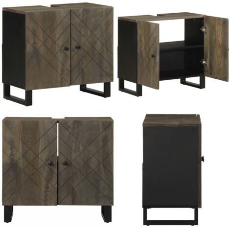 Mobile Lavabo Nero 62x33x58 cm Legno Massello di Mango - Lavabo - Armadio in legno