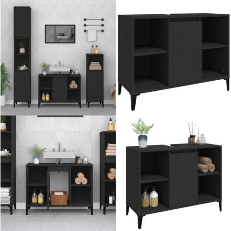 Mobile Lavabo Nero 80x33x60 cm in Legno Multistrato - Lavabo - Legno multistrato