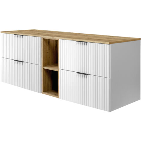Mobile lavabo, Nero / Rovere Craft + maniglia dorata, 180(2 x 80 + 20) x 57 x 46 cm + Piano