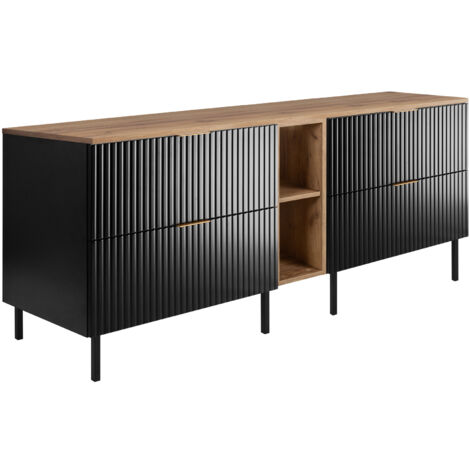 Mobile lavabo, Nero / Rovere Craft + maniglia dorata, 60 x 77 x 46 cm + Piano, piedi neri