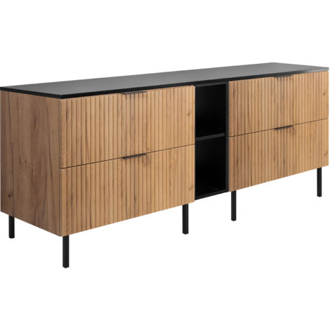 Mobile lavabo, Rovere Craft / Nero + maniglia nera, 180 ( 2 x 80 + 20) x 77 x 46 cm + Piano, piedi neri