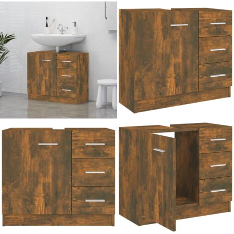 Mobile Lavabo Rovere Fumo 63x30x54 cm in Legno Multistrato - Lavabo - Legno multistrato