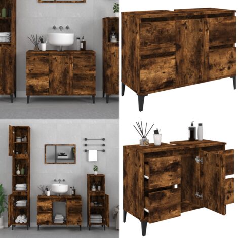 Mobile Lavabo Rovere Fumo 80x33x60 cm in Legno Multistrato - Lavabo - Legno multistrato