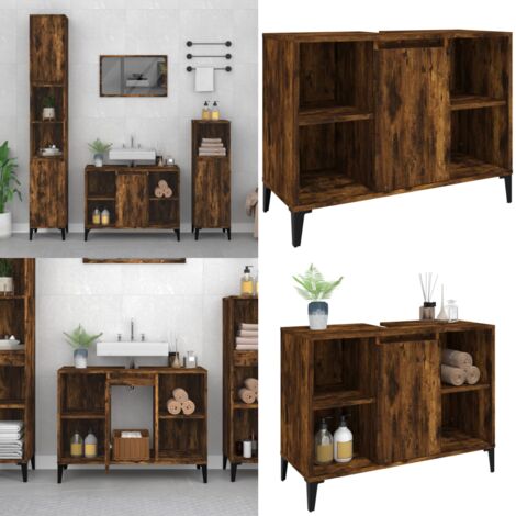 Mobile Lavabo Rovere Fumo 80x33x60 cm in Legno Multistrato - Lavabo - Legno multistrato