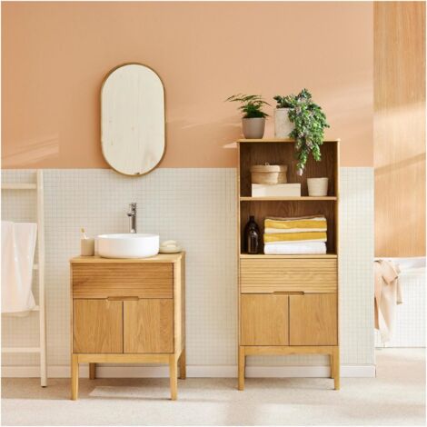 Mobile lavabo singolo 60cm + lavabo + rubinetto + specchio + colonna ALASKA