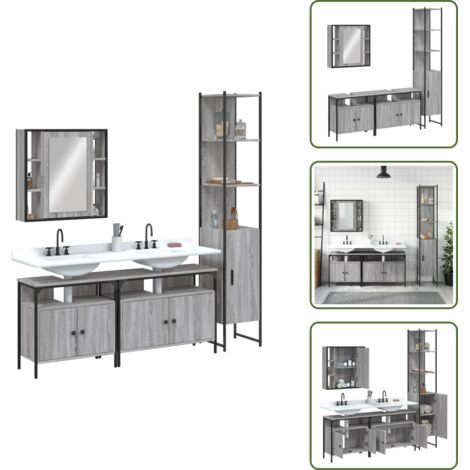 Mobile lavabo - vidaXL Set Mobili da Bagno 4 pz Grigio Sonoma in Legno Multistrato - Ripiano portaoggetti