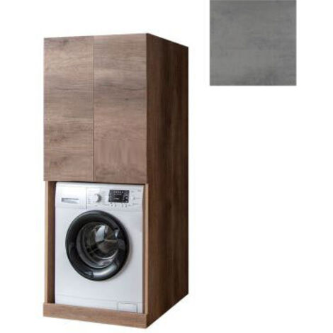 Mobile Lavanderia a Colonna per Lavatrice e Asciugatrice con 2 Ante Installabili Sopra o Sotto 70x70x174A cm in Nobilitato Unika Grigio Cemento