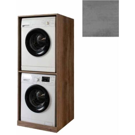 Mobile Lavanderia a Colonna per Lavatrice e Asciugatrice Senza Ante 70x70x174A cm in Nobilitato Unika Grigio Cemento