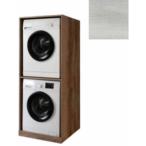 Mobile Lavanderia a Colonna per Lavatrice e Asciugatrice Senza Ante 70x70x174A cm in Nobilitato Unika Olmo Bianco