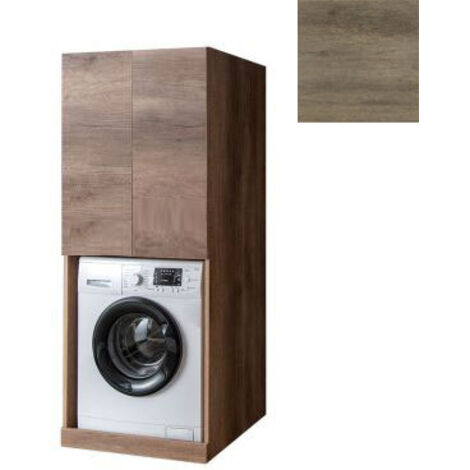 Mobile Lavanderia a Colonna per Lavatrice o Asciugatrice con 2 Ante Installabili Sopra o Sotto 70x70x174A cm in Nobilitato Unika Olmo Naturale