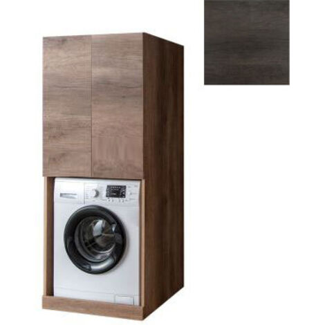 Mobile Lavanderia a Colonna per Lavatrice o Asciugatrice con 2 Ante Installabili Sopra o Sotto 70x70x174A cm in Nobilitato Unika Olmo Scuro