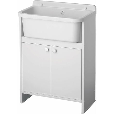 Mobile Lavanderia in PVC 54x26x80 cm 2 Ante per Interno ed Esterno Forlani Clear Bianco