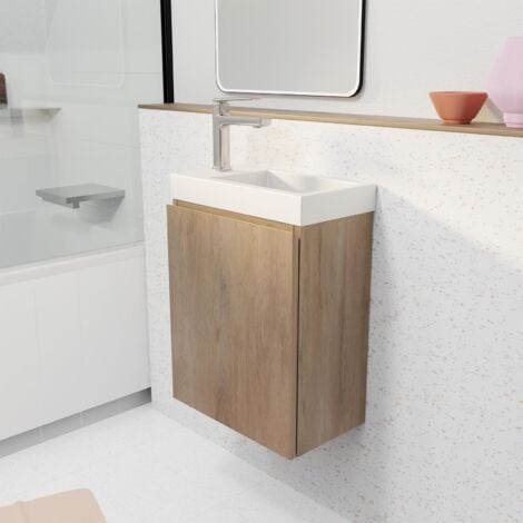 AURLANE Mobile Lavandino Decorato in Legno 40x50x22 cm con Lavabo in SMC Bianco - ELEMENTARY