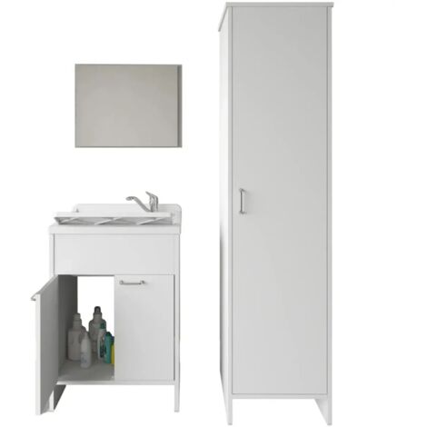 Mobile Lavatoio 2 Ante 60x50x85 con Colonna 45x50x182 e Specchio 45x60