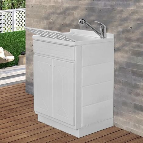 INBAGNO Mobile lavatoio 60x45 da esterno con vasca in resina e asse lavapanni