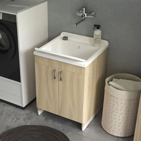 Mobile lavatoio 60x50 cm olmo in kit di montaggio con vasca e asse Ikaro