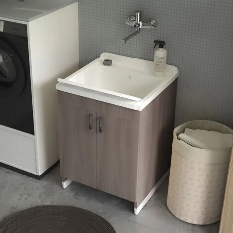 Mobile lavatoio 60x50 cm rovere in kit di montaggio con vasca e asse Ikaro
