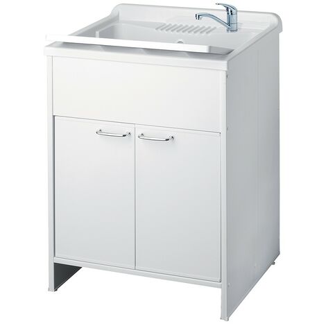 Mobile lavatoio 60x60 cm vasca in resina con asse e kit di scarico