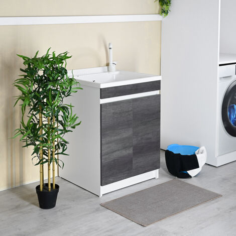 Mobile lavatoio 60x60 con vasca in plastica Resina PP ZARA OLMO SCURO