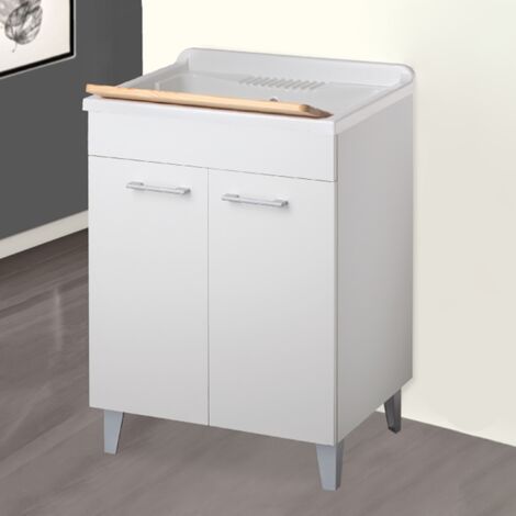 Mobile lavatoio a 2 ante in legno Bianco con vasca in Abs 60x60 cm