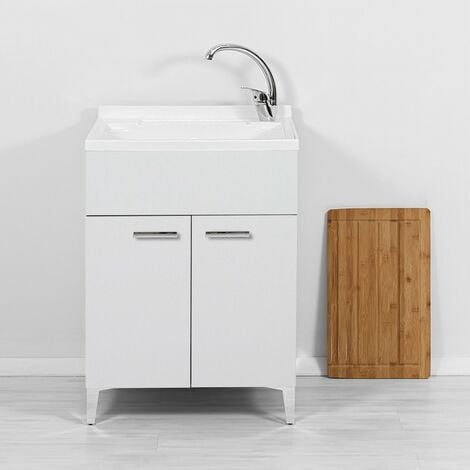 INBAGNO Mobile lavatoio bianco 60x50 cm vasca in resina e asse lavapanni Desya