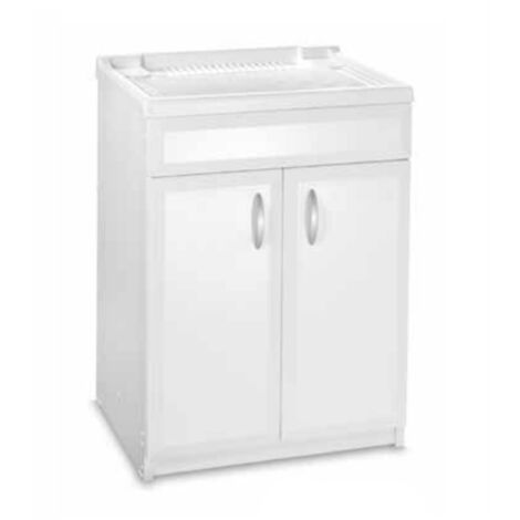 Mobile lavatoio con 2 ante 60x50 cm in Pvc con vasca in resina Bianco