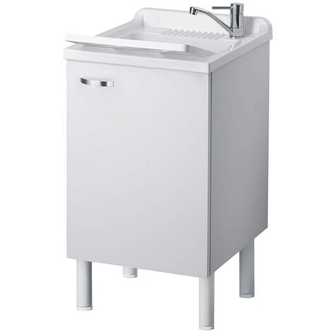 Lavatoio Salvaspazio Negrari In Resina - 55x35x80 Cm, Bianco, Con Kit Scarico