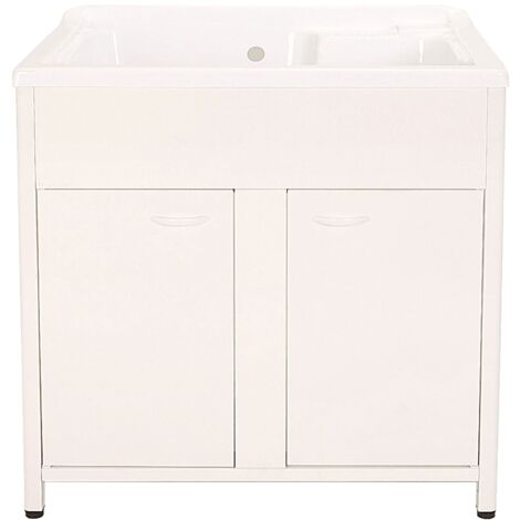 Mobile Lavatoio da Esterno in Polipropilene e Alluminio 75x60x83 cm con Doppia Vasca Bianco