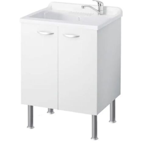 MOBILE LAVANDERIA LAVABO INCASSO LAVATRICE 105,5X60 ABS BIANCO RIGATO  TAVOLETTA