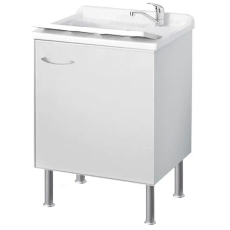MOBILE LAVATOIO IN BILAMINATO BIANCO AD 1 ANTA CON VASCA - L= 45 CM P= 60 CM H= 85 CM  UN ANTA
